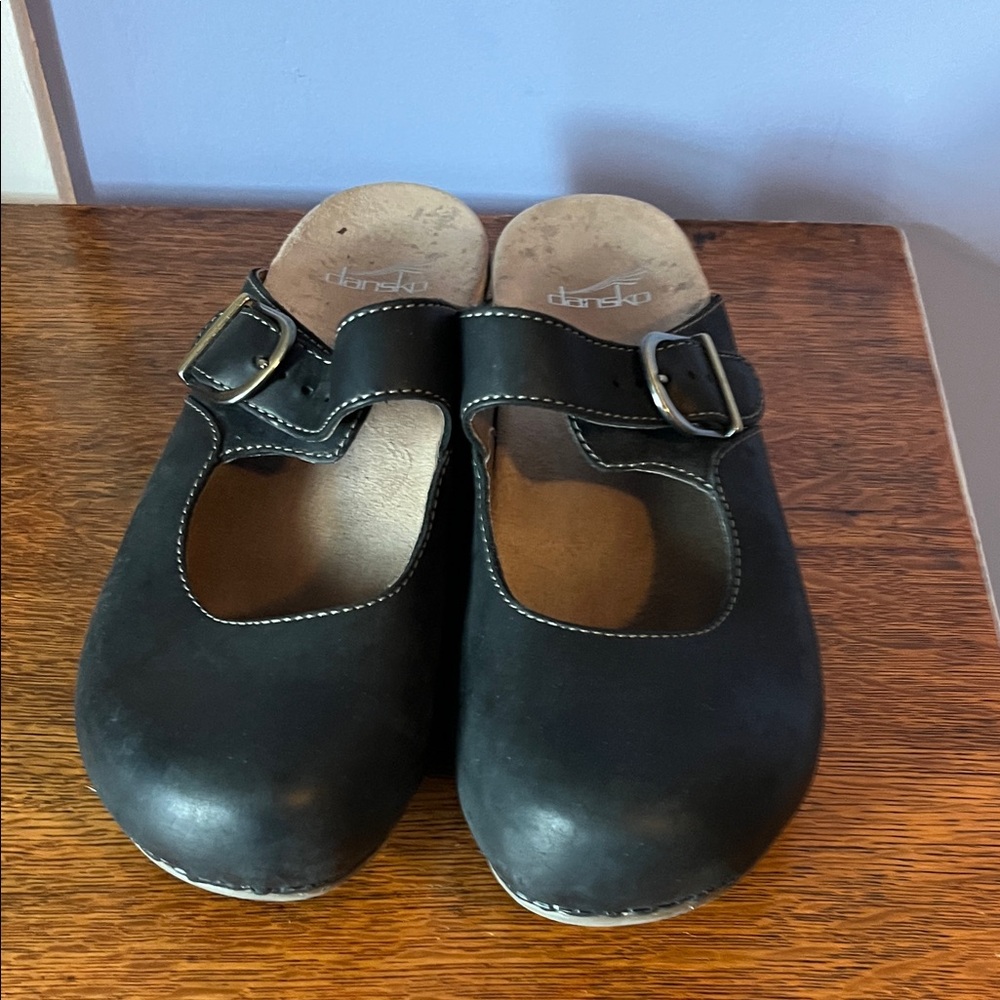 Dansko Black Mary Jane Clog Mules with Buckle